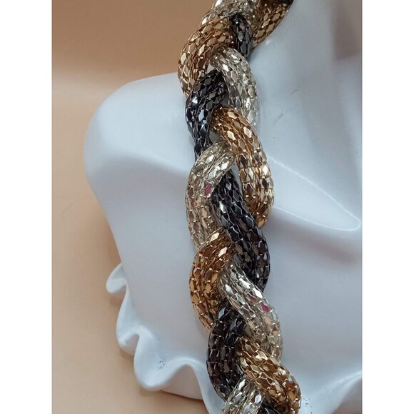 Mesh Chain Silver Gold Tone Black Adjustable Braided Vintage Necklace - Picture 6 of 7